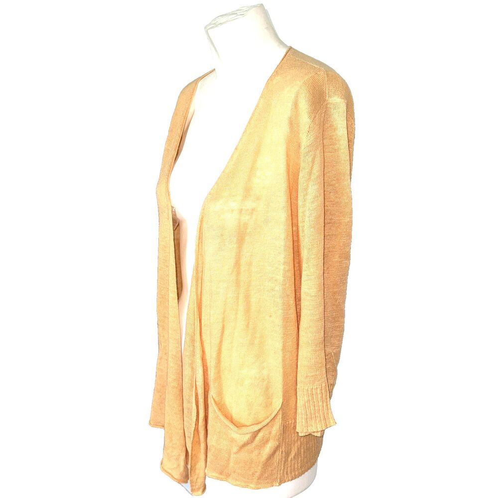 ❤Eileen Fisher Women 100% LINEN Peach OpenFront Cardigan Sweater Beach BOHO Sz M